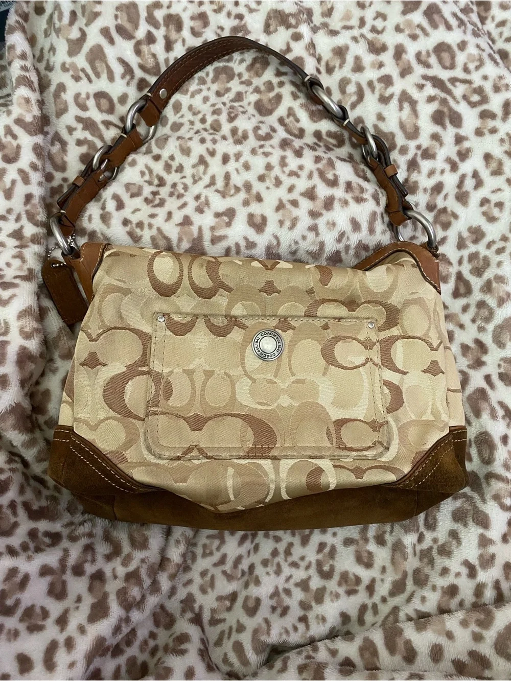 Coach Beige and Brown Signature Canvas Shoulder Bag